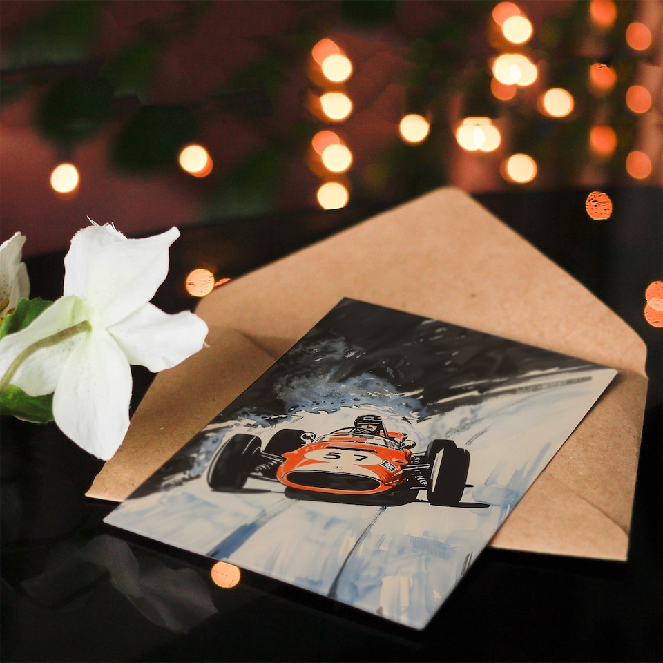 image 1 of Greeting Card Vintage Automobile Racing Watercolour Birthday