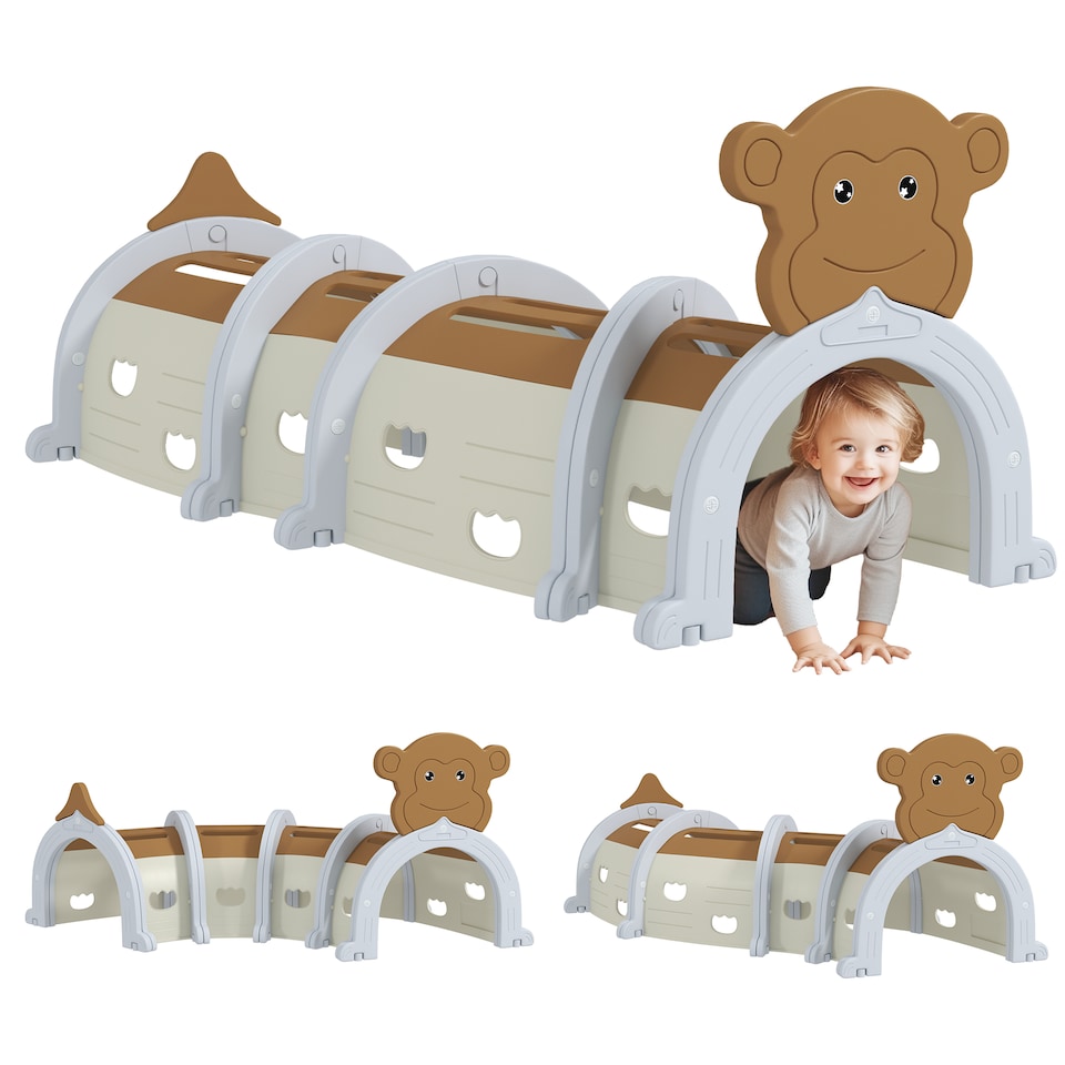 image 1 of AIYAPLAY Kids Play Tunnel for Crawling, Climbing, Monkey Design, Brown