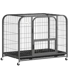 PawHut Heavy Duty Dog Crate, Large Dog Cage with Wheels and Tray