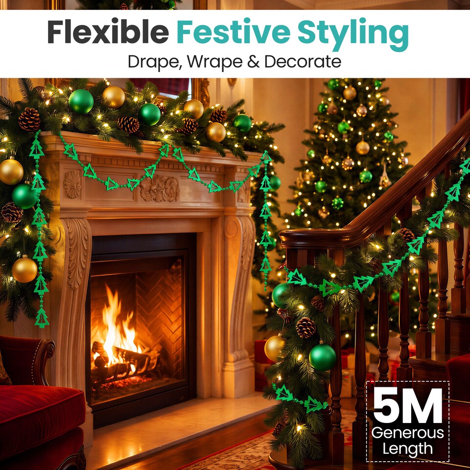 image 1 of 5M Christmas Tree Bead Garland, Metallic Hanging Chain Feastive Garland
