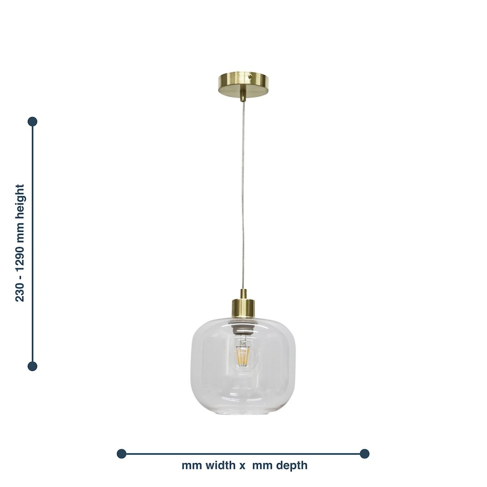 image 1 of Bletch - Clear Glass with Satin Brass Pendant Fitting | Clear | Clear | 1