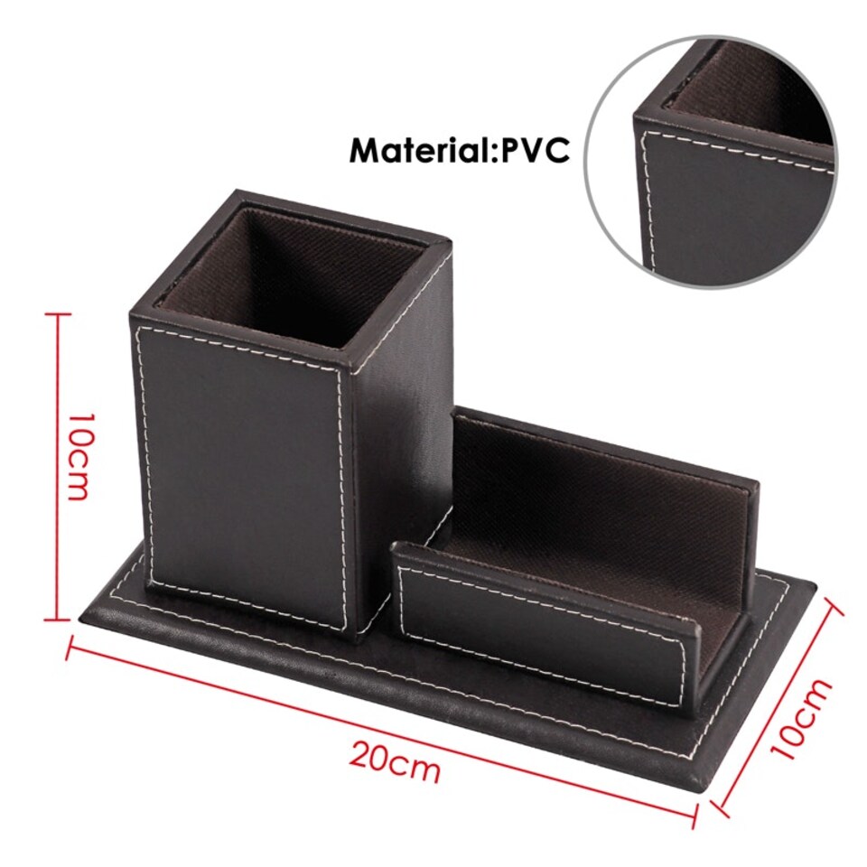 image 1 of PVC Black Desktop Pen Pot Organiser with Card Holder