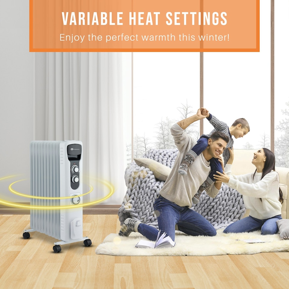 image 1 of PureMate 2500W 11 Fin Oil Filled Radiator - White