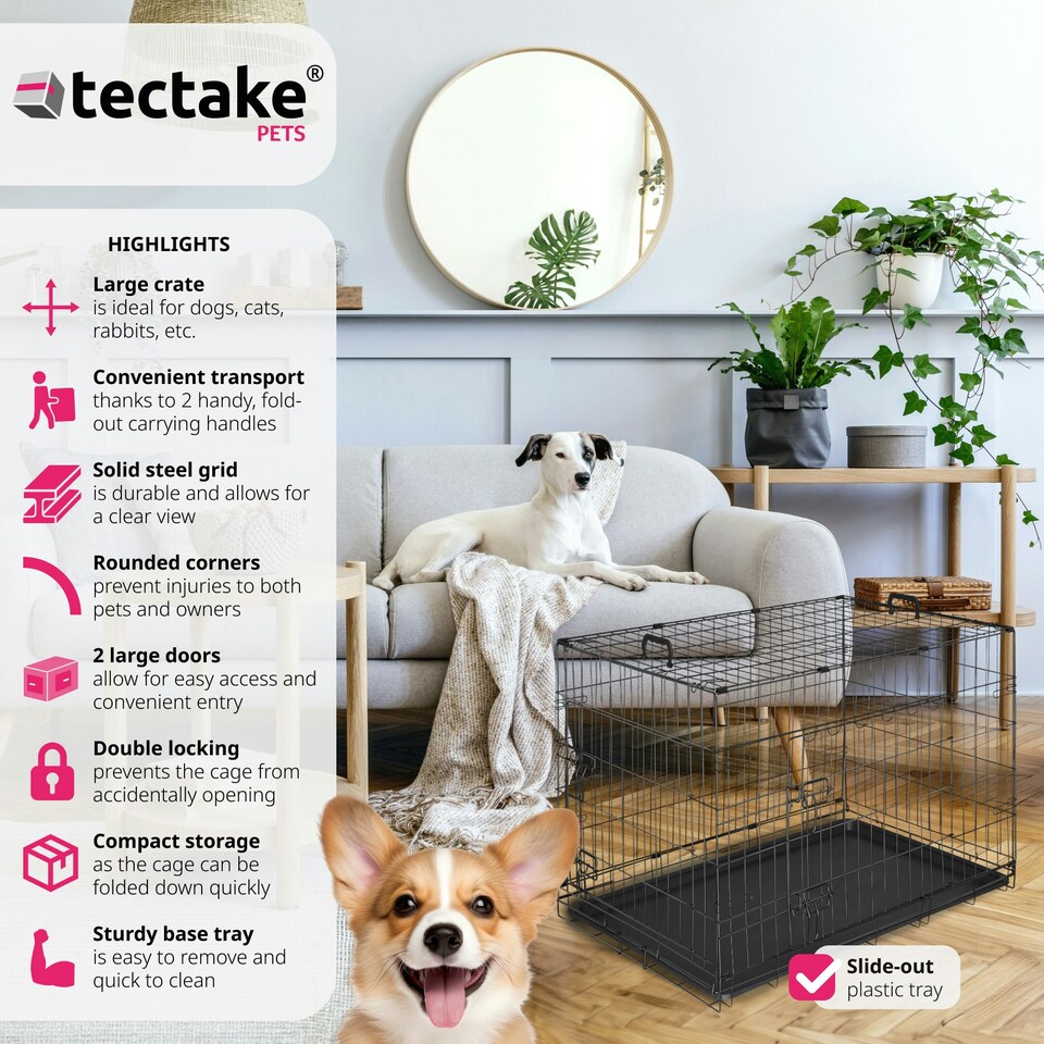 image 1 of Dog Crate Luna - foldable, robust steel mesh, double locked doors - 59.5x91.5x64cm
