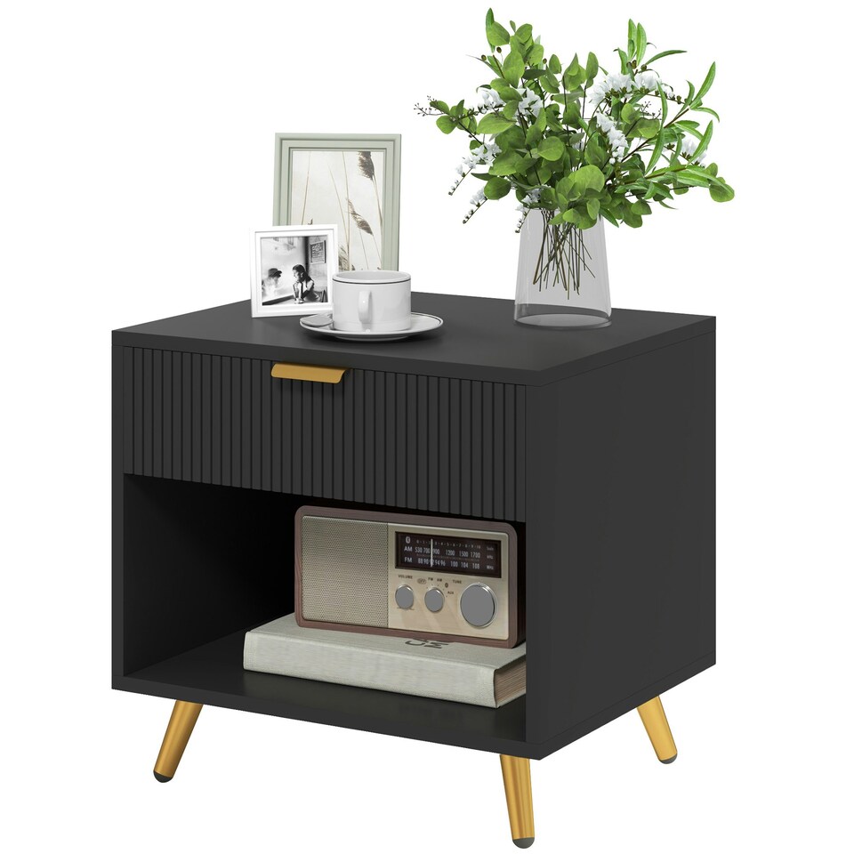 image 1 of HOMCOM Small Table With Drawer, Open Compartment and Handle, Black