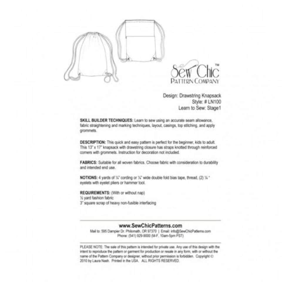 image 1 of Sew Chic Knapsack Bags And Vintage Style Paper Sewing Pattern – Size 13X17Inch With Drawstring Closure, Easy