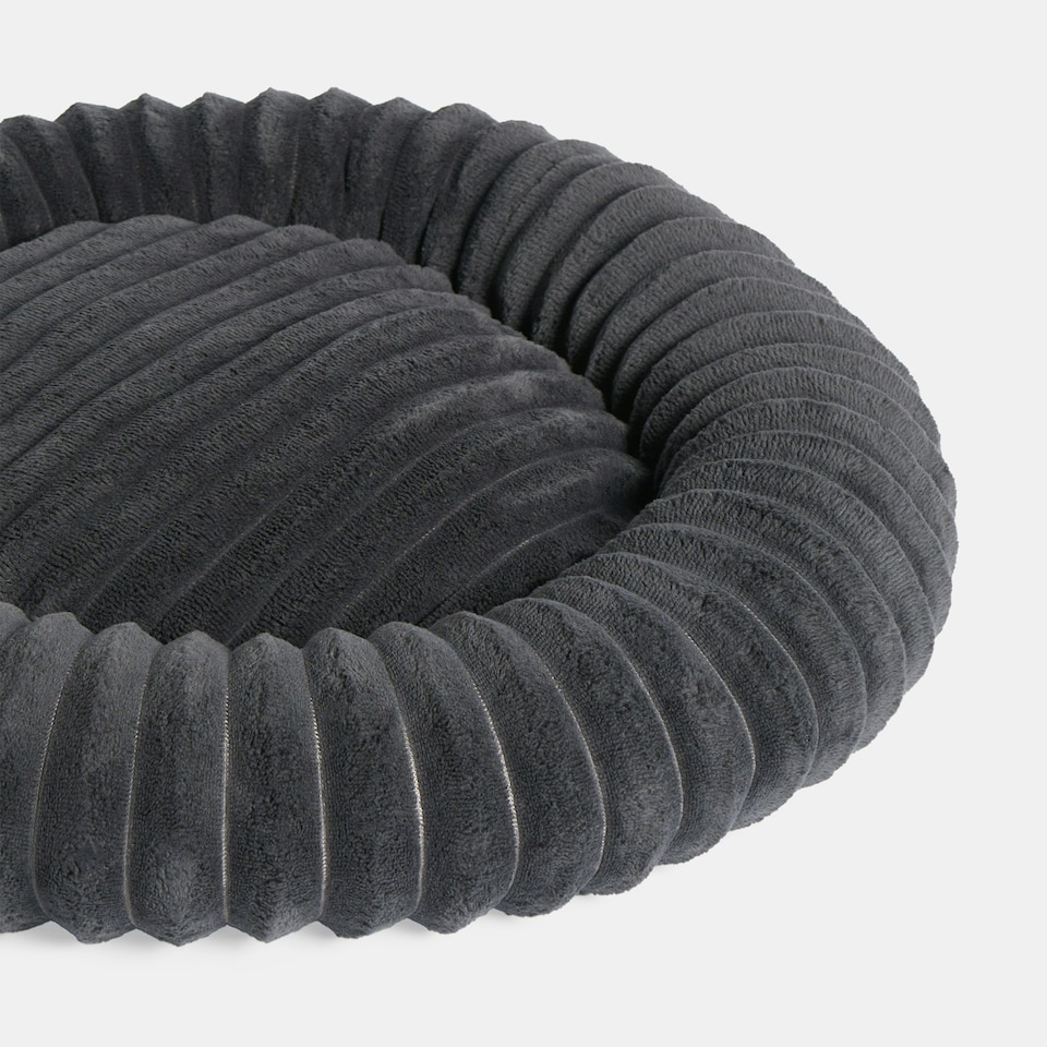 image 1 of OHS Ribbed Round Plush Plump Soft Warm Cosy Pet Dog Cat Cushioned Donut Bed Grey | Charcoal | M