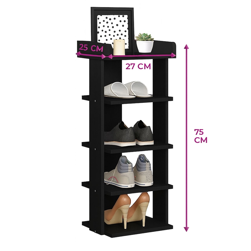 image 1 of Neo Black Multi-Layer Wooden Shoe Rack Durable Storage Organiser Boots Sneakers Heels Space Saving Entryway Shelf | Black