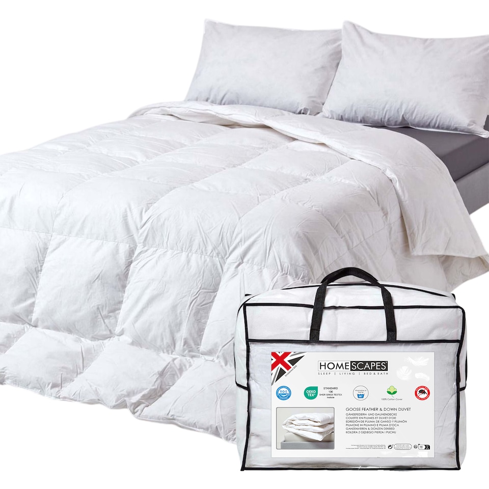 image 1 of Homescapes Goose Feather and Down 2.5 Tog Summer Duvet | White | 1