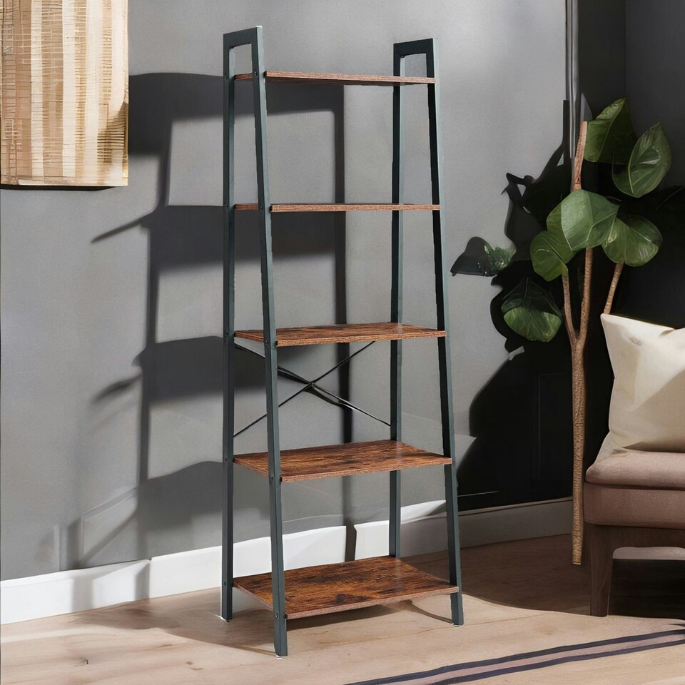 image 1 of 5 Tier Free Standing Bookcase Shelf Brown Brown | One Size
