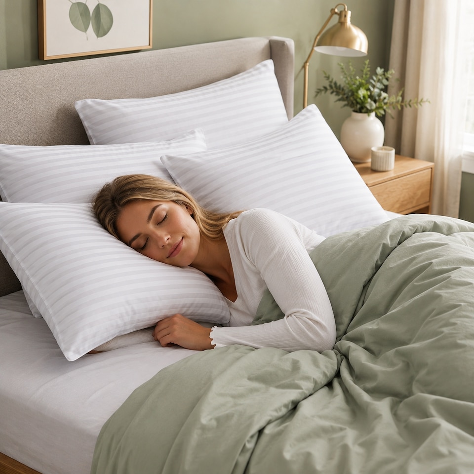 image 1 of Stripe Bed Pillows Pack of 4 Hollowfibre Filled Hotel Quality Bounce Back