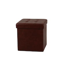 Faux Leather Foldaway Storage Ottoman Brown