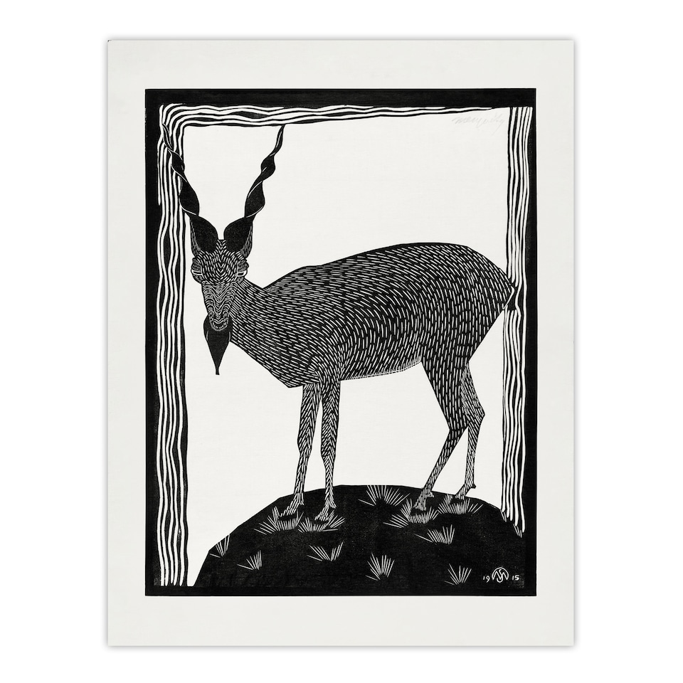 image 1 of Samuel J De Mesquita Framed Wall Art Print Stylised Markhor Goat Home Décor