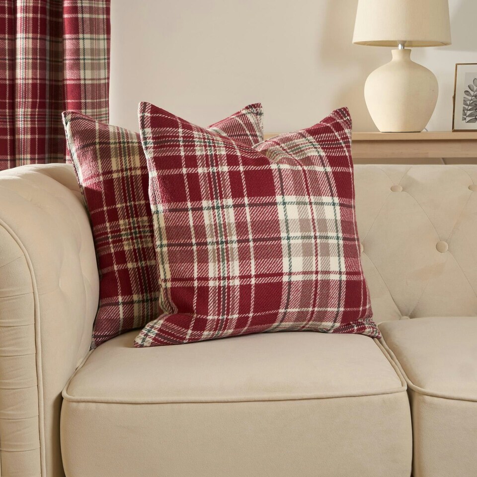 image 1 of OHS 4 x Dorset Woven Check Printed Cushion Covers, 45x45cm - Red