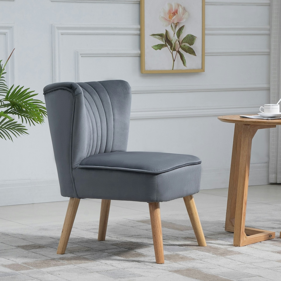 image 1 of HOMCOM Velvet Accent Chair Occasional Tub Chair for Living Room, Grey