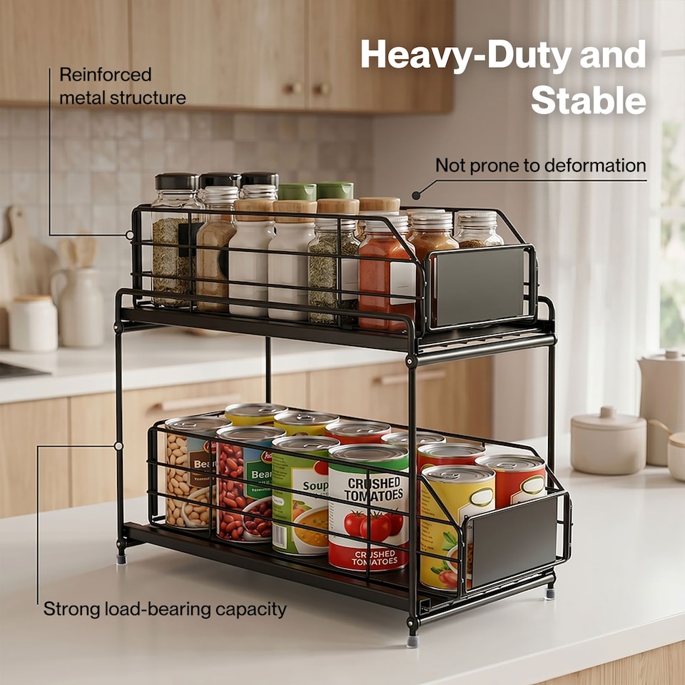 image 1 of TOQUE 2 Tier Pull Out Basket Under Sink Kitchen Cabinet Storage Organiser Drawer