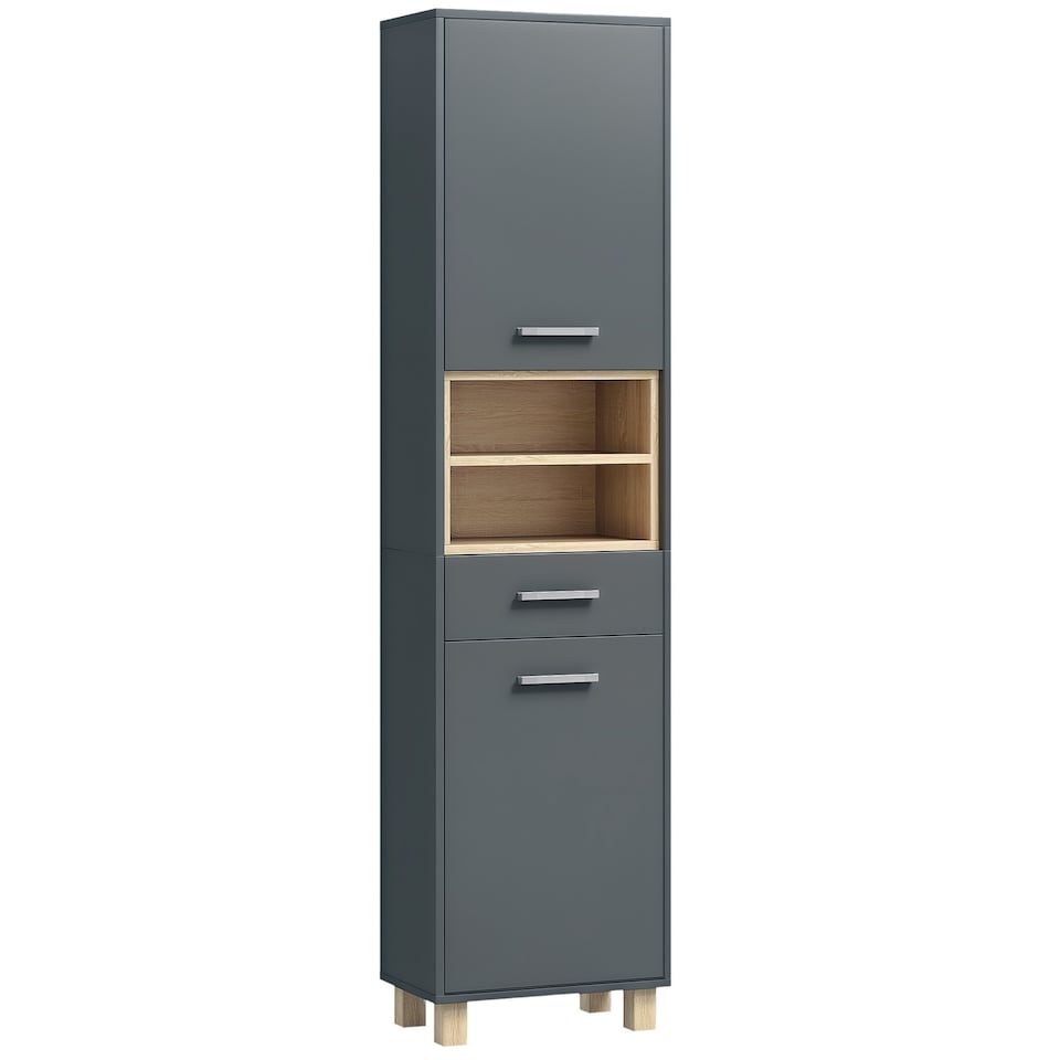 image 1 of HOMCOM Bathroom Storage Unit with Open Shelves and Drawer Grey