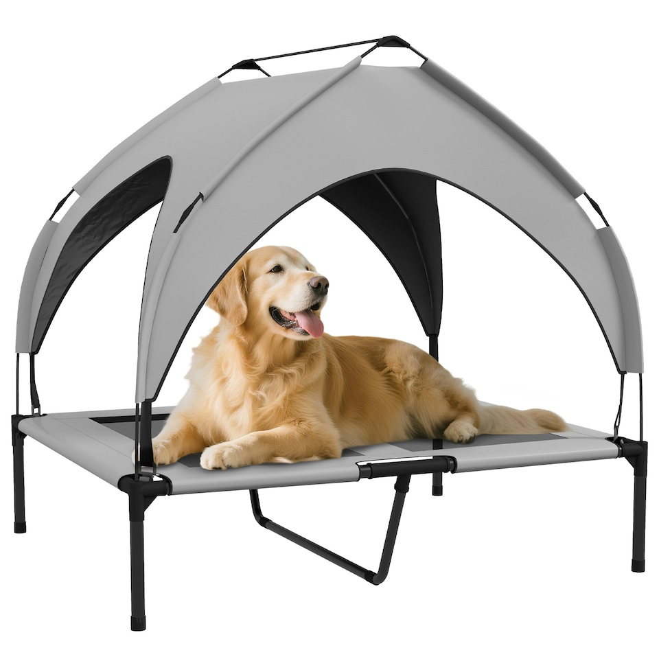 image 1 of PawHut Cooling Raised Dog Bed w/ Breathable Mesh, for M, L Dogs - Light Grey