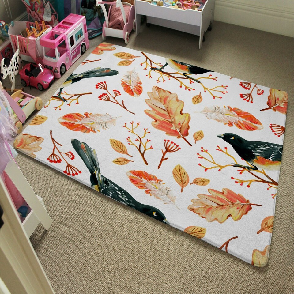 image 1 of Birds & Leaves in Autumn (Rug) Orange | XL: 160x230cm