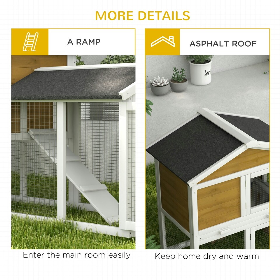 image 1 of PawHut Rabbit Hutch, Guinea Pig Hutch Outdoor Double Tier w/ Ramp, Yellow