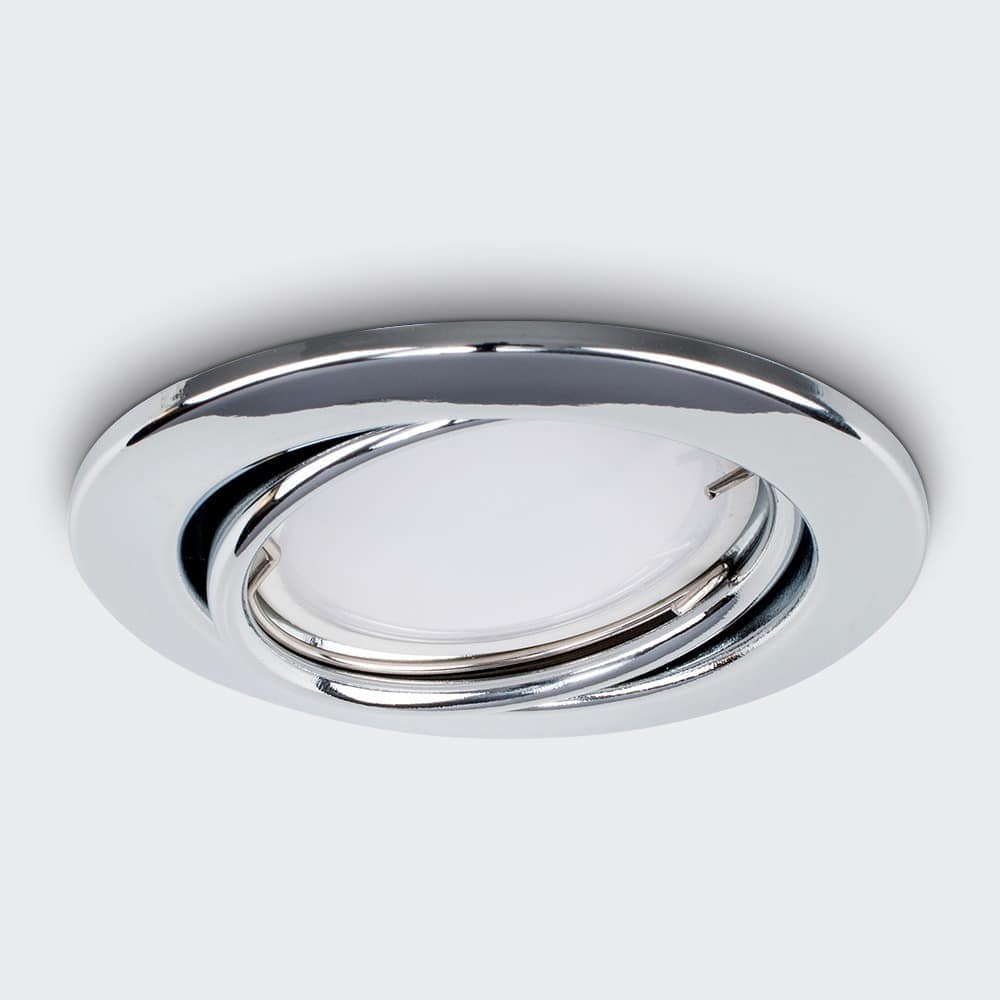 ValueLights Downlight Tiltable Fire Rated Ceiling Light Fitting Single Pack in Metallic Silver