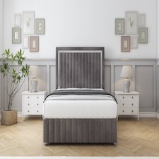 Sloomy Boston Chrome Slate Naples Divan Bed With Mattress No Drawers With 26" Strutted Headboard & 12" Matching Footboard 4'6 Double | Grey | Slate | Double | 1