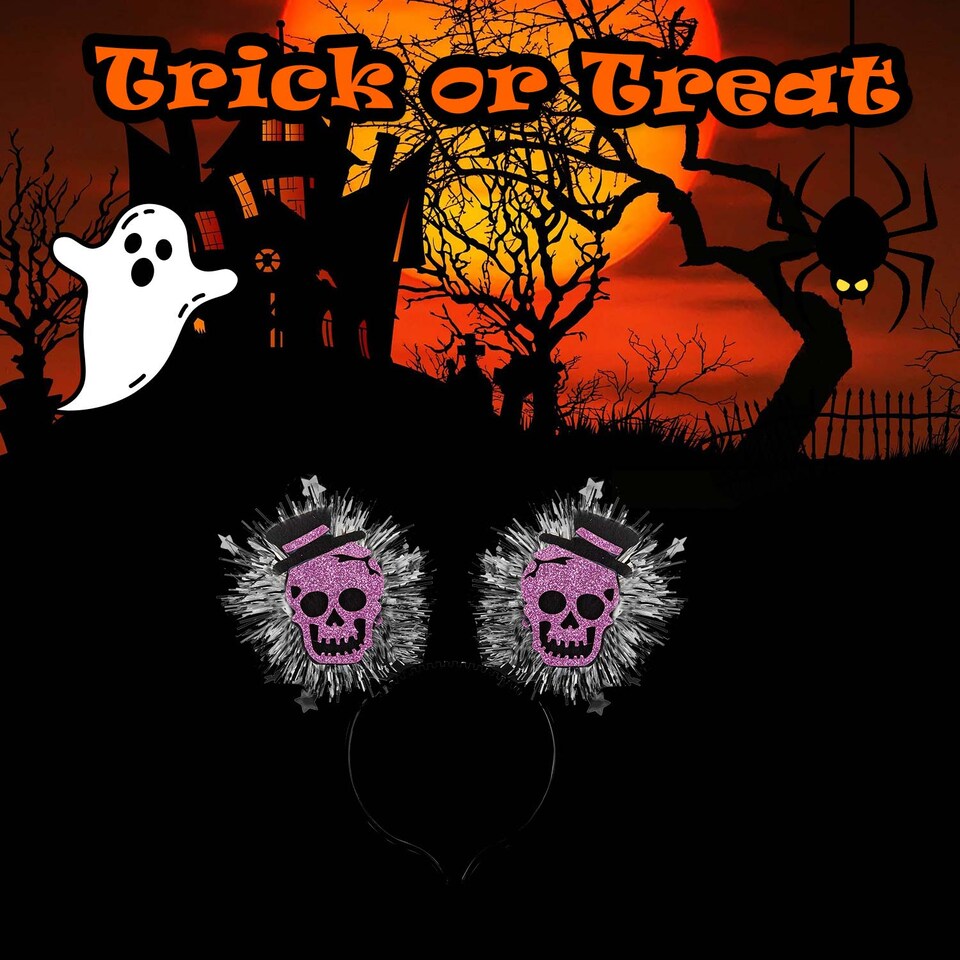 image 1 of vfm-estore Halloween Headband Fibre Optic Light Up, Skull Design - 22cm x 19cm
