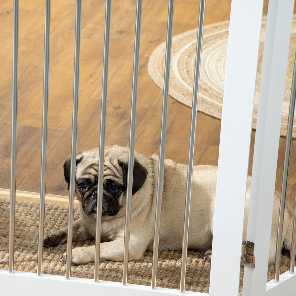 image 1 of PawHut Foldable Dog Gate, Freestanding Pet Gate with Two Support Feet
