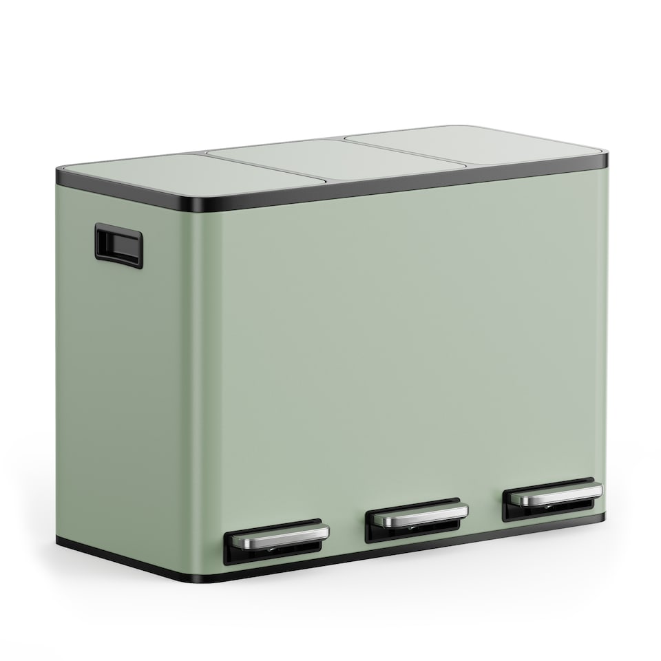 image 1 of 3 Compartment 45L Waste & Recycling Kitchen Bin (3 x 15L) | Green | Sage Green | 45L