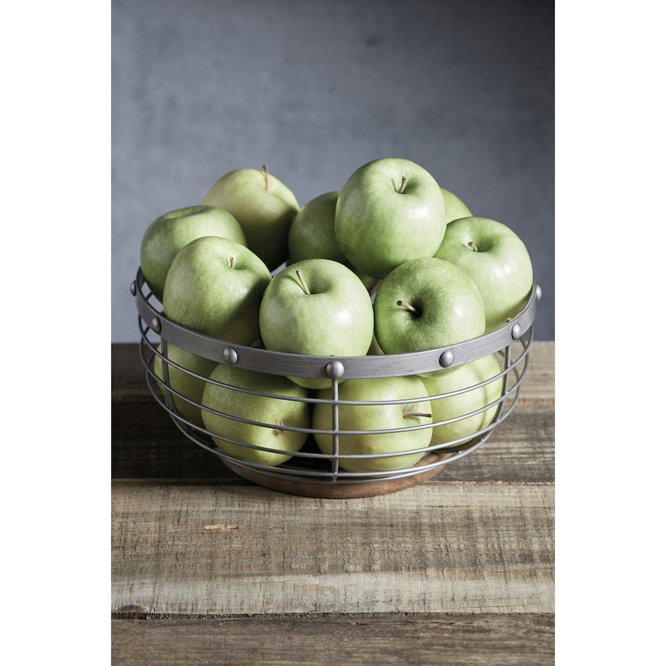 image 1 of KitchenCraft Fruit Basket Grey Wire Wood