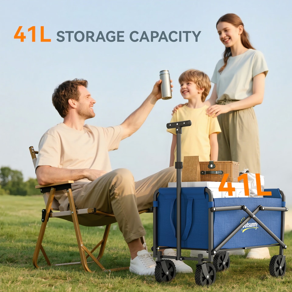 image 1 of Outsunny 62L Festival Trolley, 60kg Heavy Duty Folding Trolley Cart, Blue | Blue