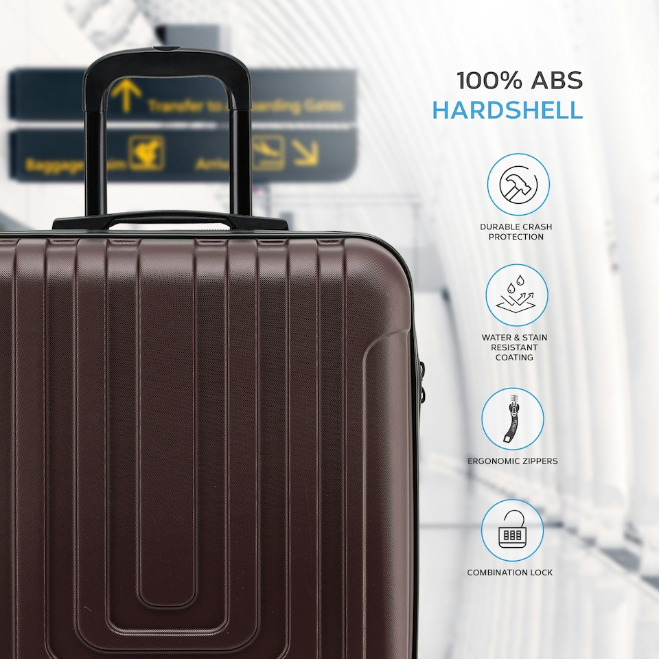 image 1 of Flight Knight Premium Hard Shell Lightweight Cabin Suitcase - 8 Spinner Wheels - Built-in TSA Lock & USB Port - easyJet Large Cabin Approved - 56x45x25cm Purple | Burgundy | Cabin Bag
