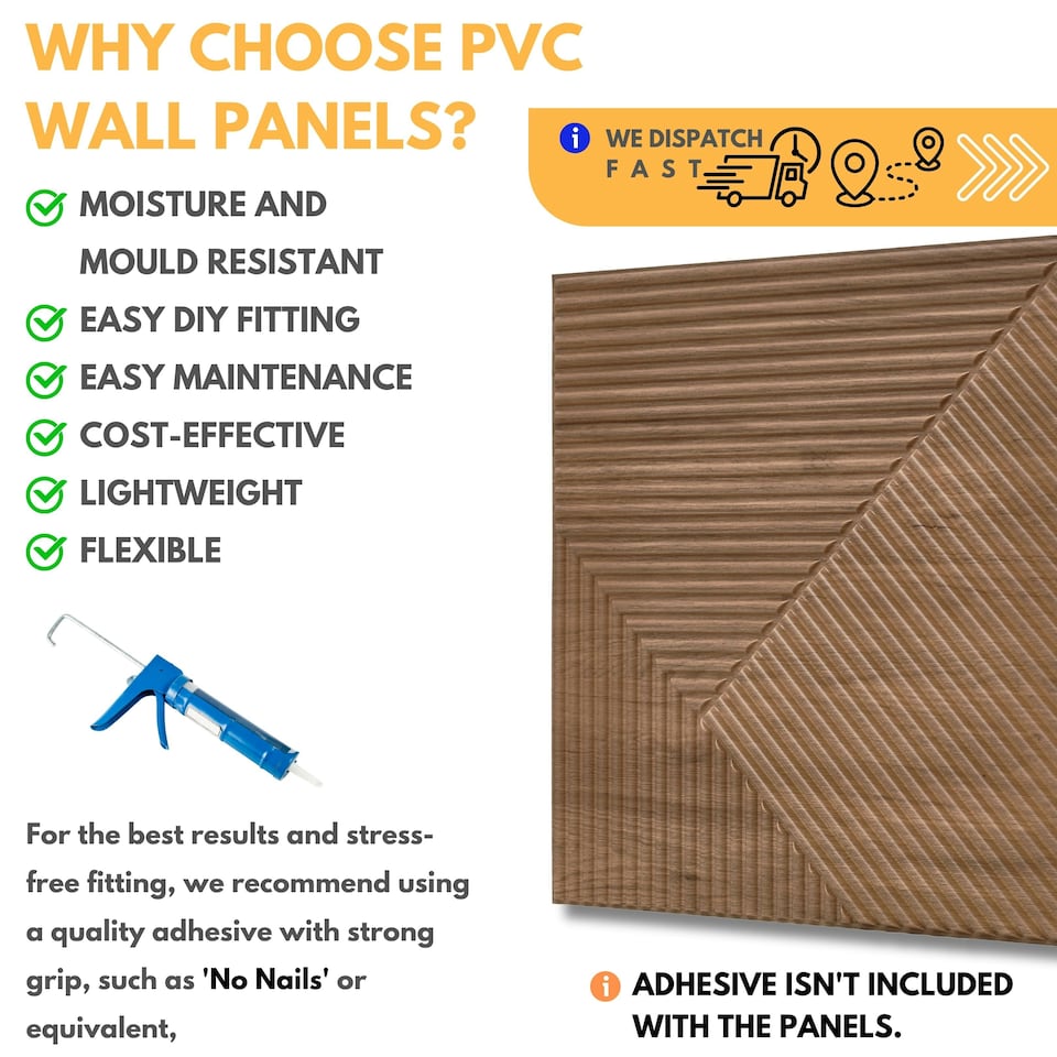 image 1 of NOVECRAFTO Chevron Line 3D Wall Panels – 6 Sheets Covering 1.5 sqm (16.15 sqft) – Decorative PVC Cladding Tiles 50x50cm – Matte Wood & Black Design Wooden
