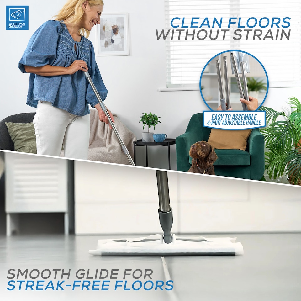 image 1 of Static Floor Sweeper Mop Kit Swivel Head Mop with 10 Dry Wipes for Wood Tile & Laminate
