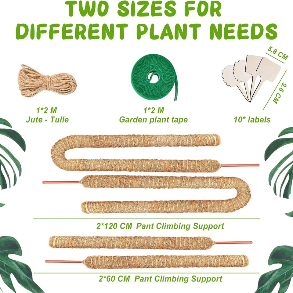 image 1 of 4 Pack Monstera Climbing Support, 2 Pack 60cm & 2 Pack 120cm Planting Stick Coconut Plant Support
