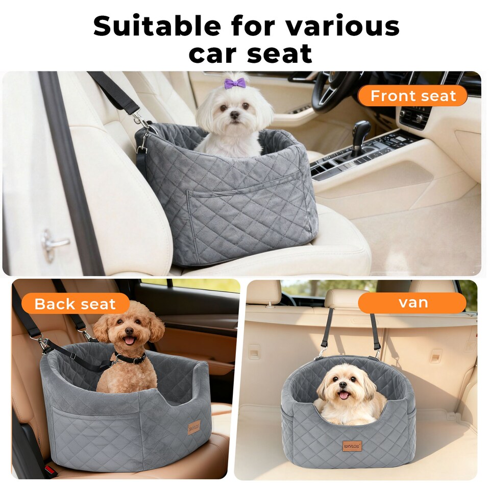 image 1 of Skylos Dog Booster Car Seat Safe Puppy Travel Carrier Bed Bag Basket Pet | Grey | Grey