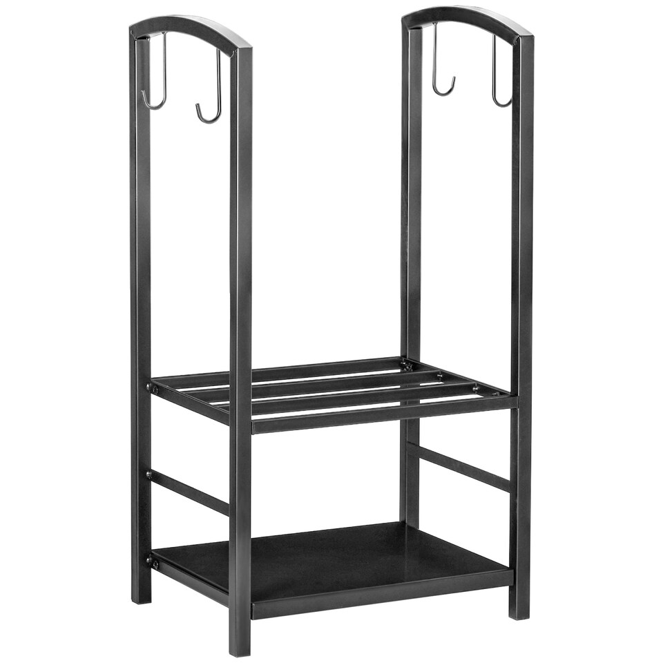image 1 of Outsunny Firewood Rack Log Holder Wood Storage with Hooks 4 Tools Black