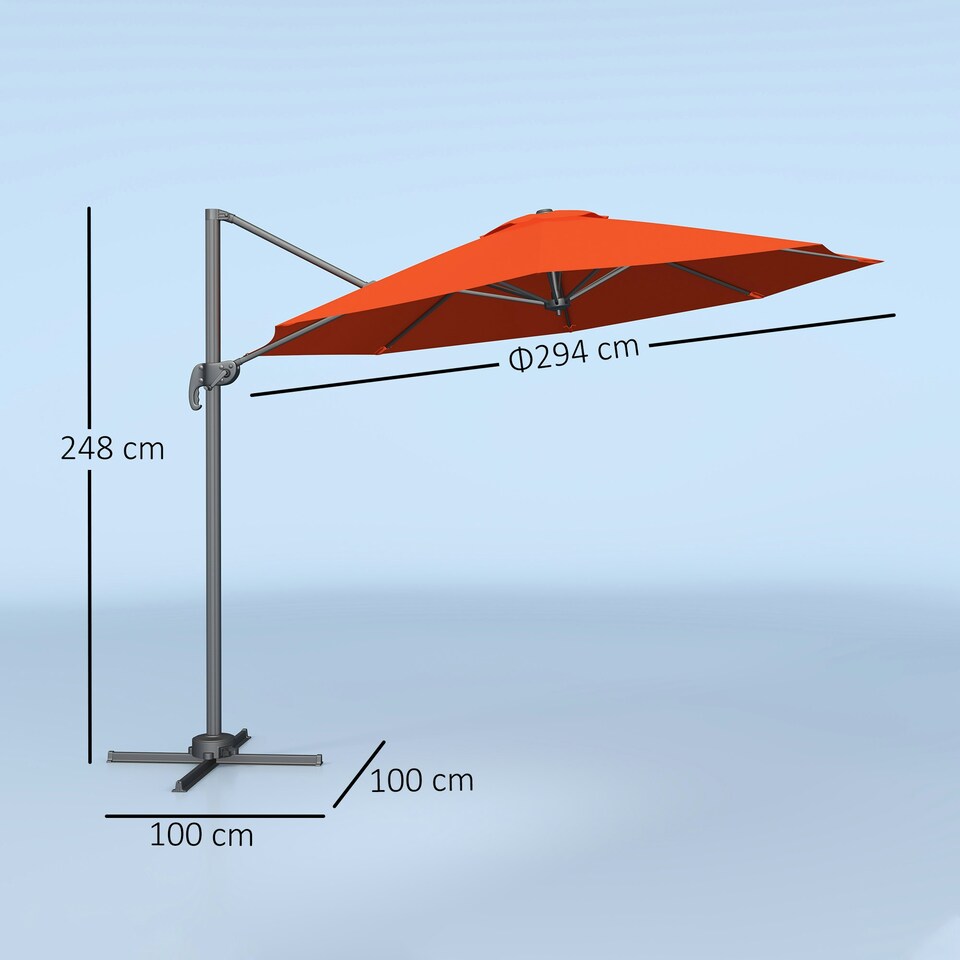 image 1 of Outsunny 3 x 3(m) Cantilever Parasol Garden Umbrella with Base Light Grey Orange | Orange