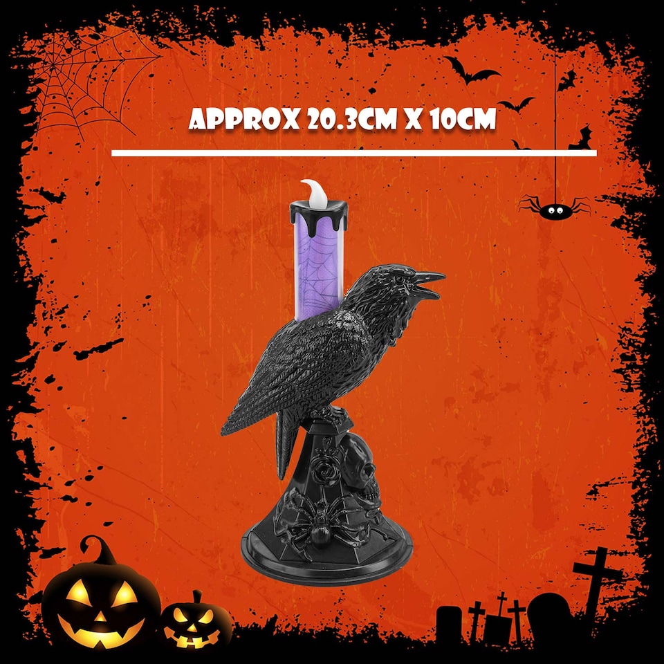 image 1 of PMS Flameless Halloween Crow Candle, Purple - 20.3 x 10 cm