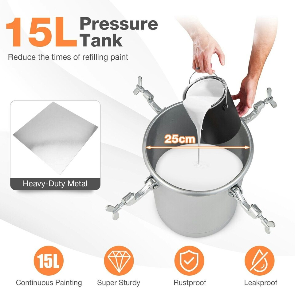 image 1 of COSTWAY 15L Paint Tank Pressure Paint Pot Adjusting Spray Gun