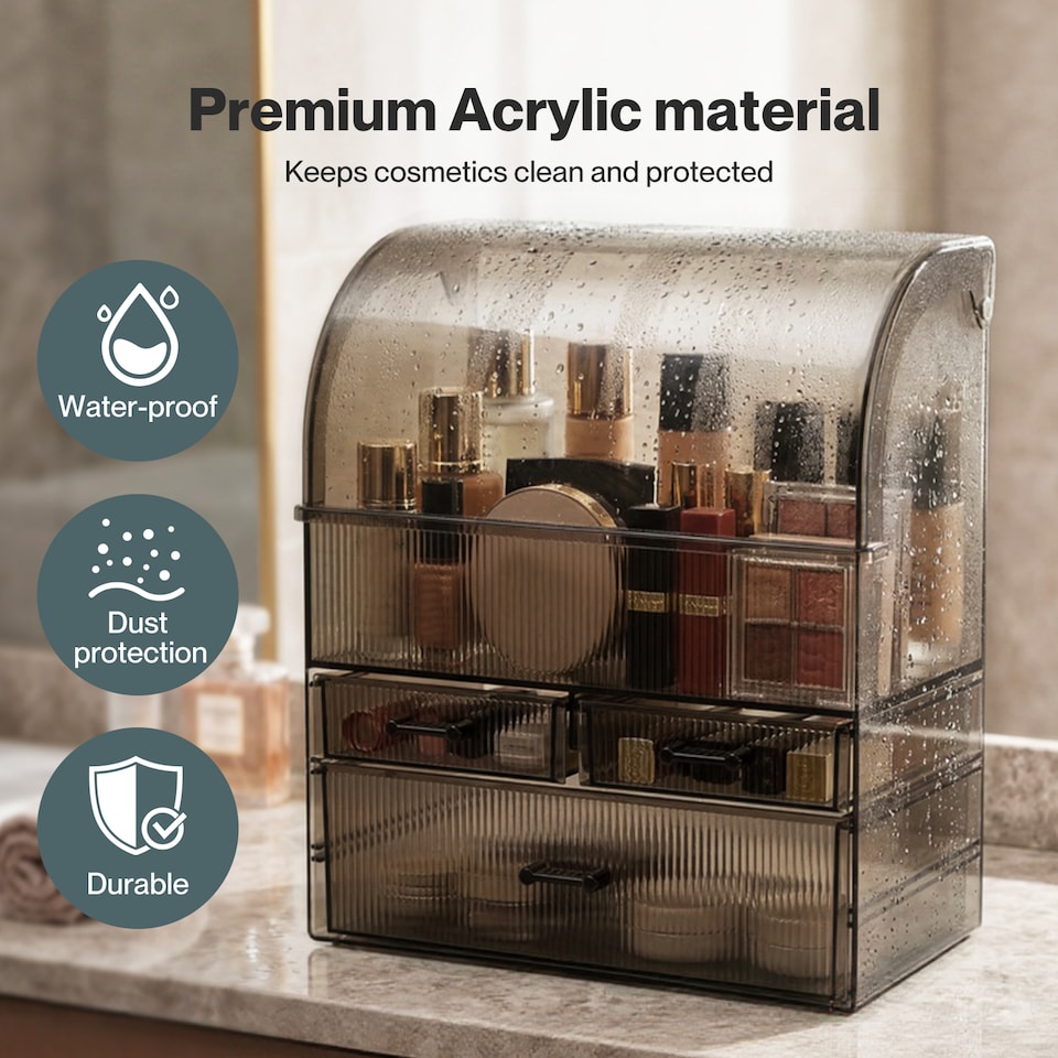 image 1 of ilus Makeup Storage Organiser Acrylic Cosmetics Organizer Transparent Black | Black | Black