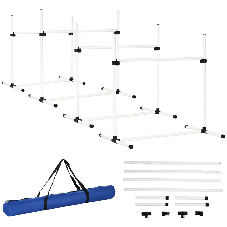 image 1 of PawHut 4 Pieces Dog Agility Training Equipment with Carrying Bag, White