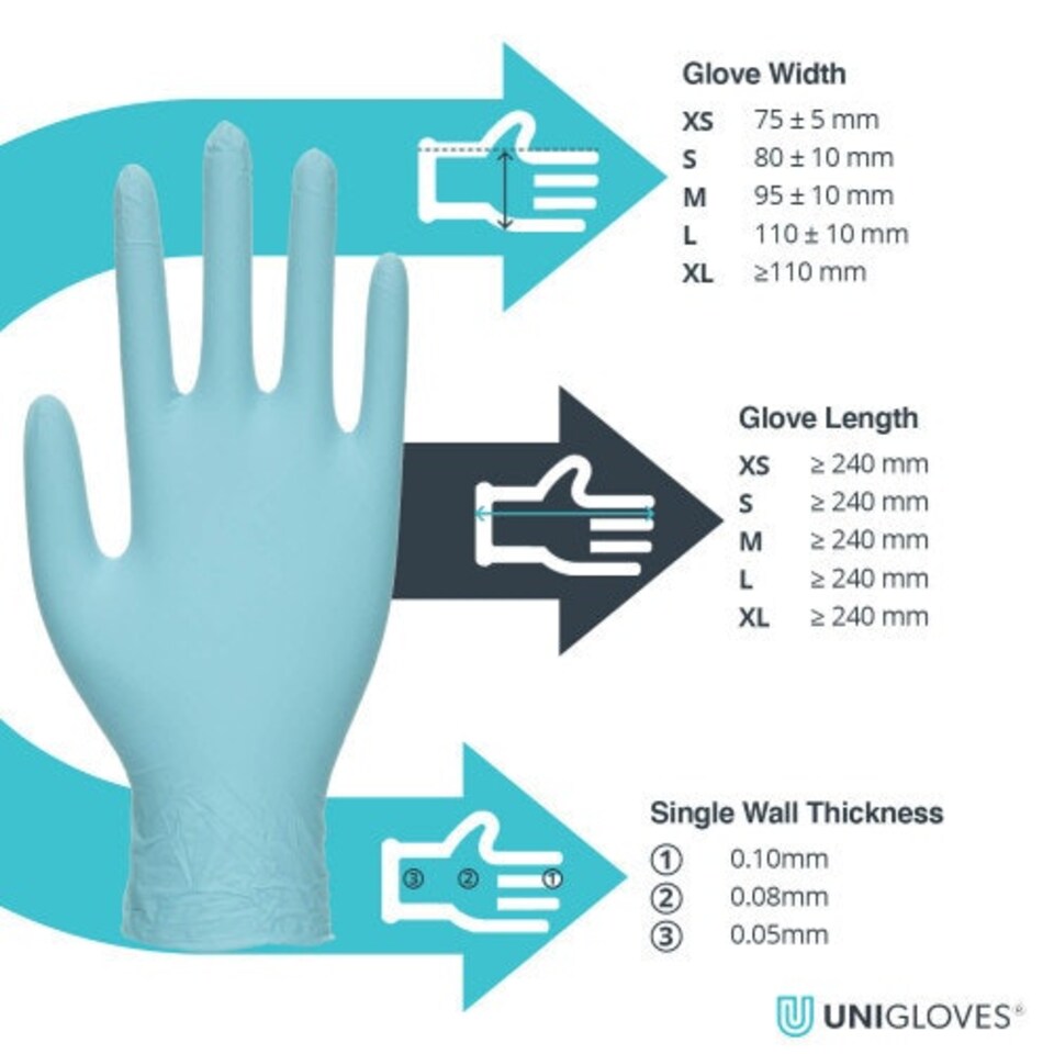 image 1 of Unigloves Aqua Blue (Opal) Pearl Box of 100 Nitrile Gloves Blue | Extra Small