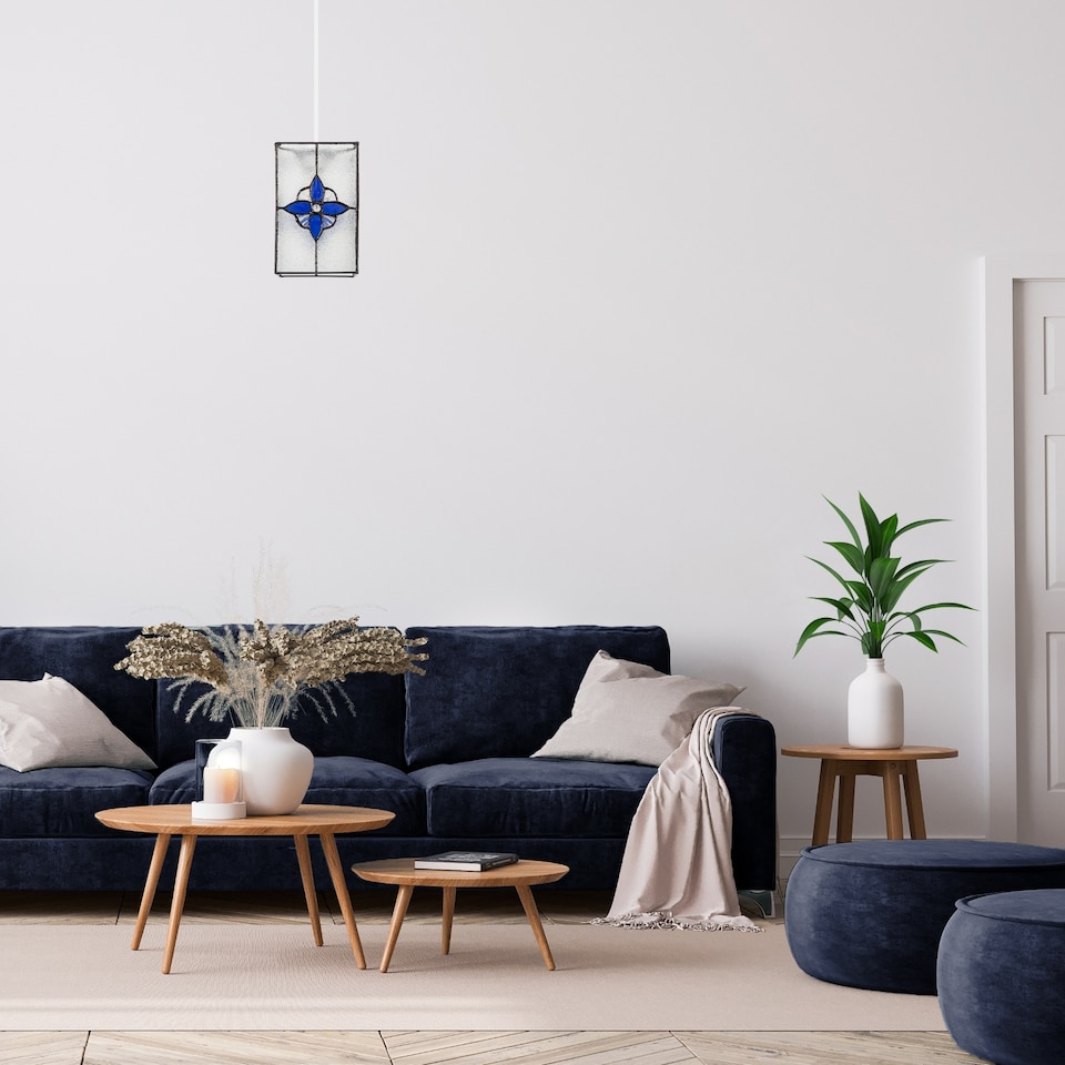 image 1 of Traditional Clear Glass Tiffany Style Pendant Light Shade with Royal Blue Panels | Blue