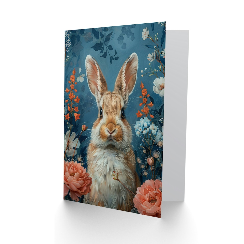 image 1 of Cute Bunny Spring Flowers Girl Boy Kids Daughter Son Birthday Card