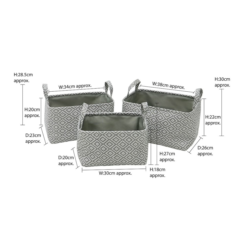 image 1 of JVL Argyle Set of 3 Rectangular Storage Baskets - Light Grey Grey