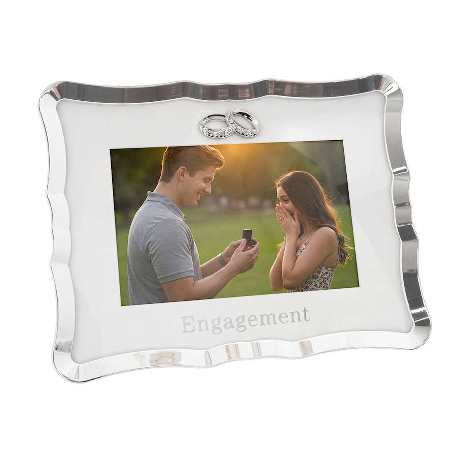 image 1 of Modern Engagement Picture Frame in Silver Plating with Double Rings | Silver | One Size