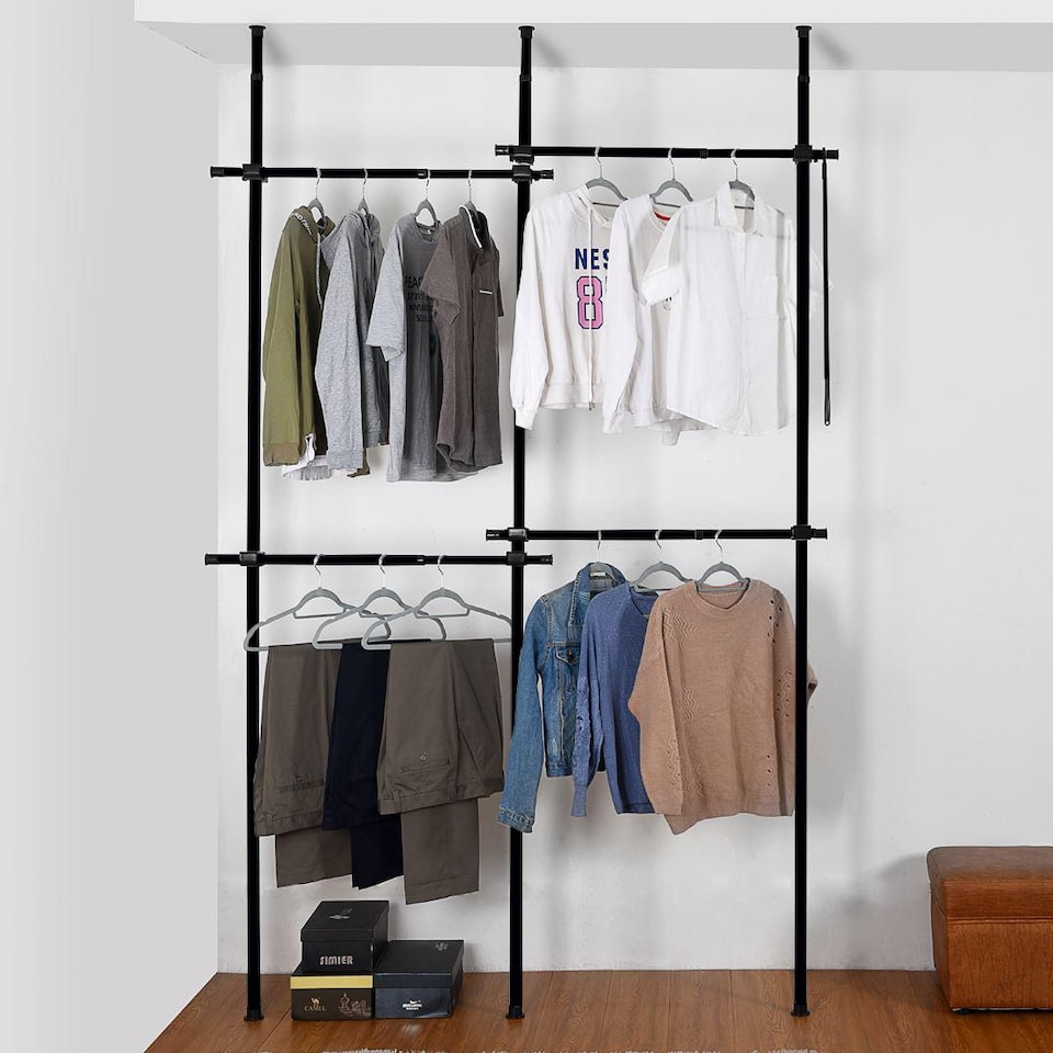 image 1 of House of Home Telescopic Clothes Rail Double Wardrobe Hanging Rack Adjustable Storage Black