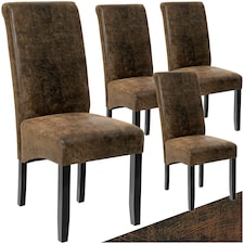 Dining Chair - ergonomic seat shape, high backrest, padded, faux leather - Set of 4 Brown | Antique