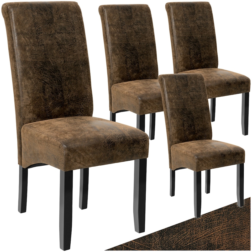 image 1 of Dining Chair - ergonomic seat shape, high backrest, padded, faux leather - Set of 4 Brown | Antique